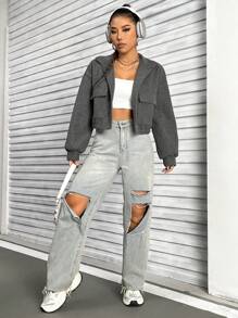 SHEIN Unity 純色長袖毛呢外套 - 深灰色 - 查看 6