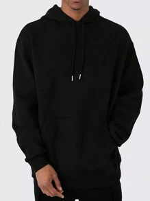 Men's Skull & Letter Printed Fleece Hoodie - Black - View 2