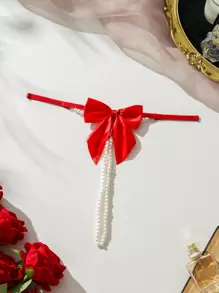 SHEIN 女士仿珍珠蝴蝶结性感丁字裤内衣