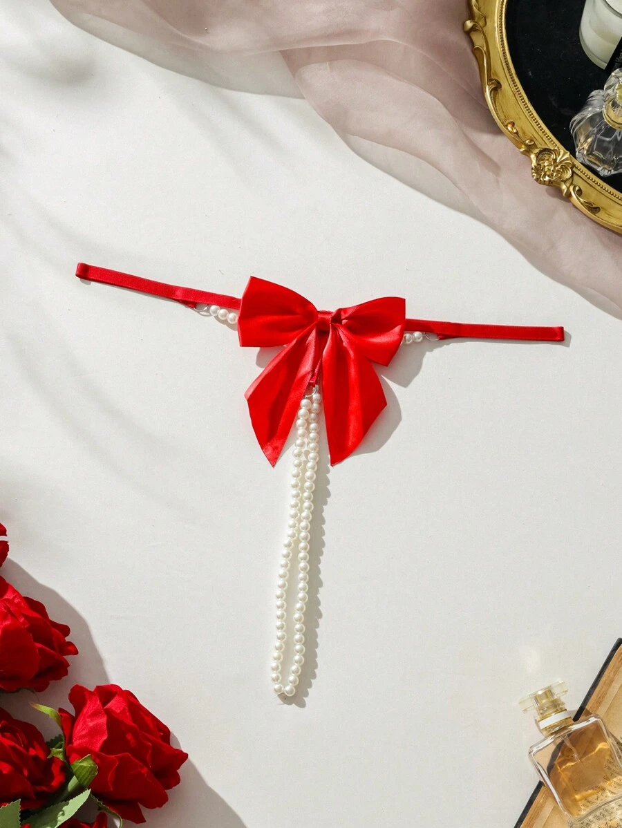 SHEIN 女士仿珍珠蝴蝶结性感丁字裤内衣