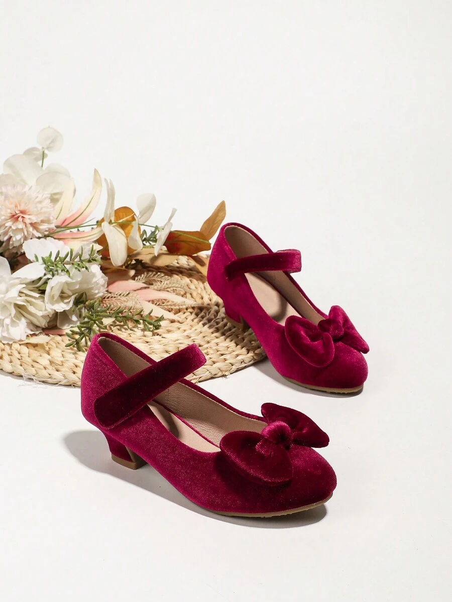 少女高跟泵鞋,表演晚禮服靴,小女孩公主鞋 - 酒紅色 - 查看 1