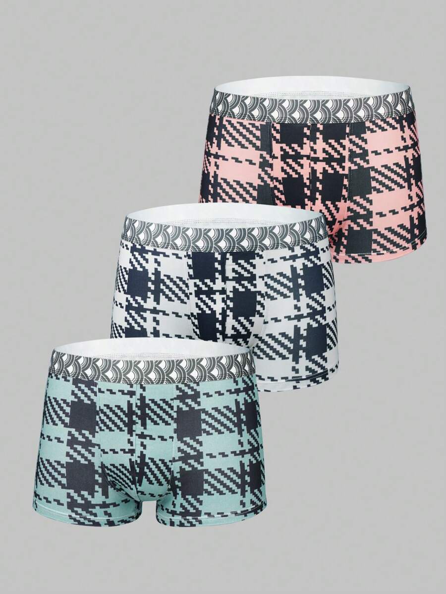 Men's Checkered Print Boxer Briefs (3-piece Set) - Multicolor - View 1