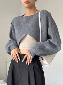 DAZY Jersey Sólido Envolvente Y Corto - Gris - Ver 3