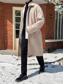 Manfinity Homme Quá lớn Nam Single-breasted Ve áo có khía Thả vai Áo khoác - Màu Khaki - Xem 6