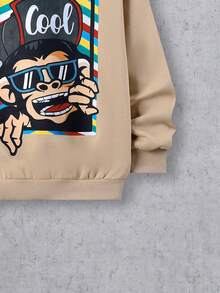 SHEIN Tween Boy Letter & Cartoon Graphic Drop Shoulder Pullover - Khaki - View 3