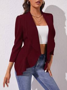 SHEIN Tall Khăn quàng Mở Mặt trước Áo vest - Màu Đỏ Sâu - Xem 4