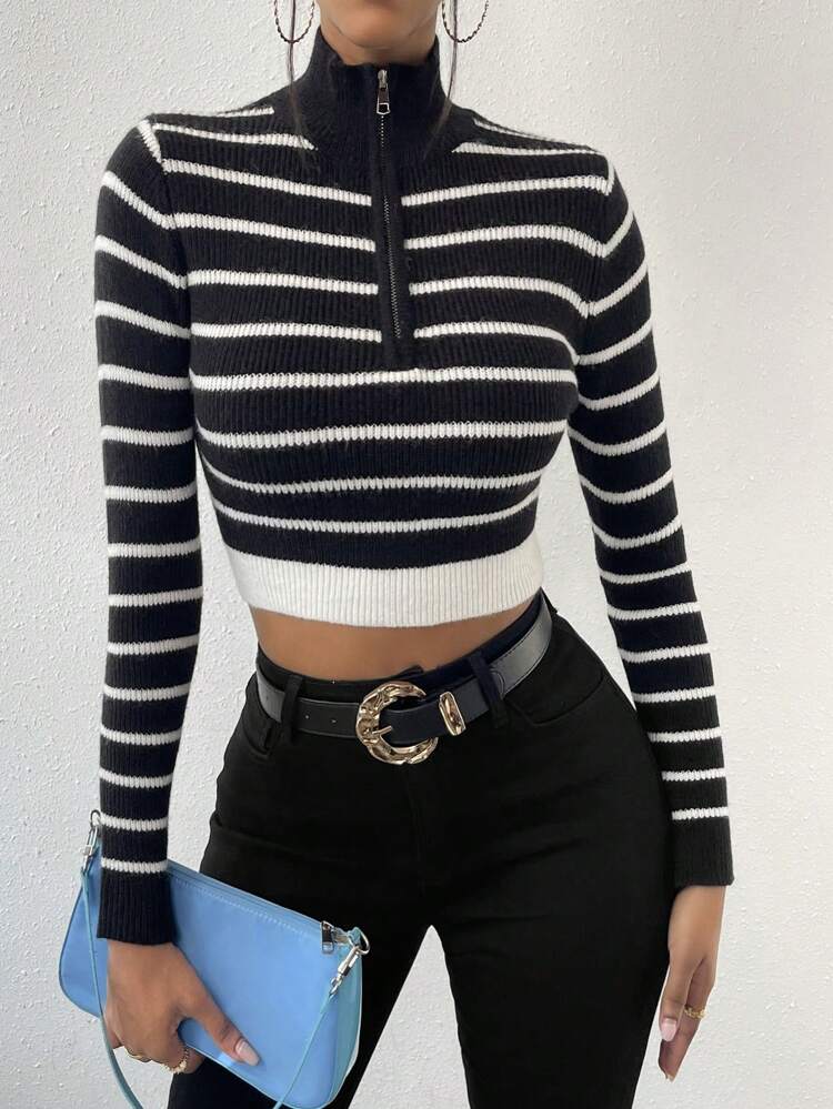 Women's Striped Colorblock Long Sleeve Knit Pullover Fall Winter Sweater