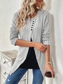 Chiquease 雙色紐扣細節T恤 - 灰色 - 查看 6