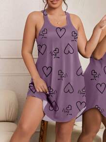 Women's Plus Size Simple English Letters & Curved Hem Sleep Dress Pajama Dress