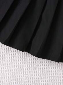 SHEIN 3 cái/bộ Bé gái In hoa Báo Lông cừu áo , Chất rắn Áo thun Và Chân Váy xếp ly - Nhiều màu - Xem 5