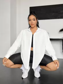 SHEIN EZwear Camisa De Botones Sólidos Para Tallas Grandes