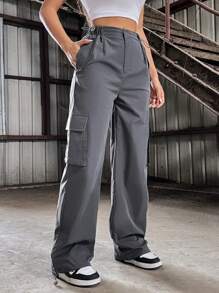 StreetHx 女式純色工裝褲 - 灰色 - 查看 3