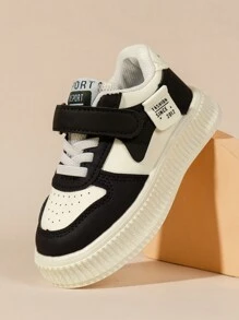 婴儿运动鞋，厚底，钩环扣，休闲时尚运动鞋 - 黑與白 - 查看 7