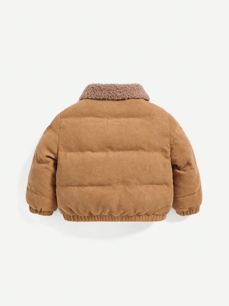 Baby Boy Letter Patched Borg Collar Padded Coat