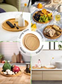 SHEIN Basic living 1 件竹制餐盘，圆形木托盘，木制餐盘，水果，面包，沙拉盘，熟食餐盘（9.8/11.8 英寸可选）圣诞节礼物 - 薑色 - 查看 5