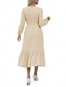 Solid Ruffle Hem A-line Dress - Apricot - View 2