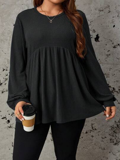 SHEIN LUNE Plus Solid Peplum Spring Tee