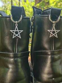 ROMWE Goth 2 chiếc trang trí giày thiết kế ngôi sao cổ điển, phù hợp cho nam và nữ vào mùa thu - Bạc - Xem 1