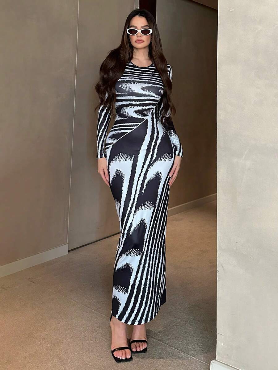 Firerie Vestido Entallado Con Espalda Abierta Y Estampado Gráfico - Multicolor - Ver 1