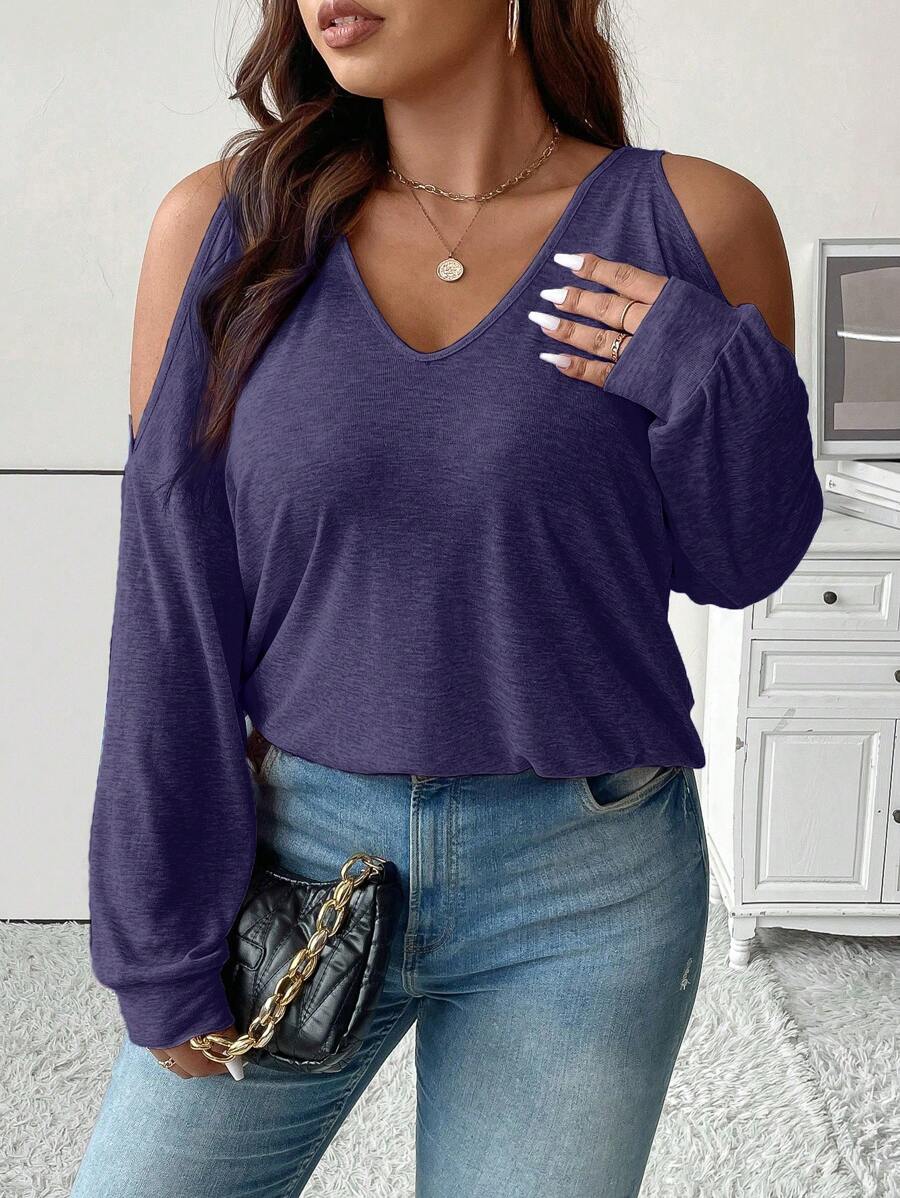 Celure Plus Size Women's Off Shoulder Sweatshirt - Purple - View 1