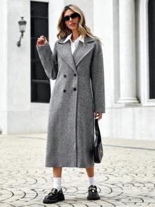 EURMUSE Women's Double-breasted Woolen Coat - Grey - View 3