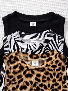 3pcs Young Girl Vintage And Simple Knitted Sleeveless Tank Top For Street Fashion - Black - View 6