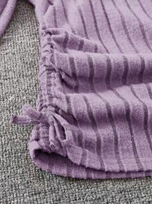 SHEIN Áo thun dài tay cổ tròn cổ điển có nếp gấp bên hông cho bé gái Tween - Màu tím - Xem 3