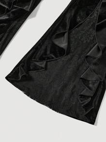 SHEIN MOD Plus Lace Panel Ruffle Trim Flare Leg Pants
