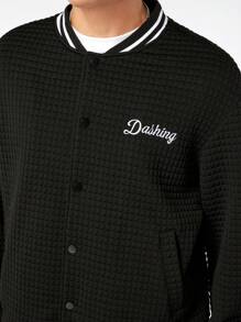 Manfinity NXTstreet Oversized Men's Letter Printed Striped Baseball Jacket - Black - View 4