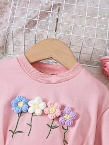 Trẻ sơ sinh Cô gái Dễ thương Mô hình hoa Màu hồng Tay áo dài Đầm - Hồng - Xem 4