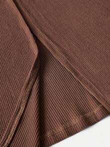 SHEIN Maternity Solid Cami Jumpsuit & Open Front Coat - Brown - View 10