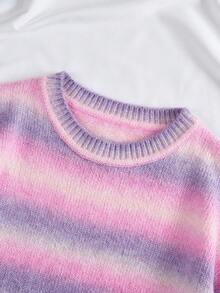 SHEIN EZwear Women's Long Sleeve Round Neck Ombre Sweater