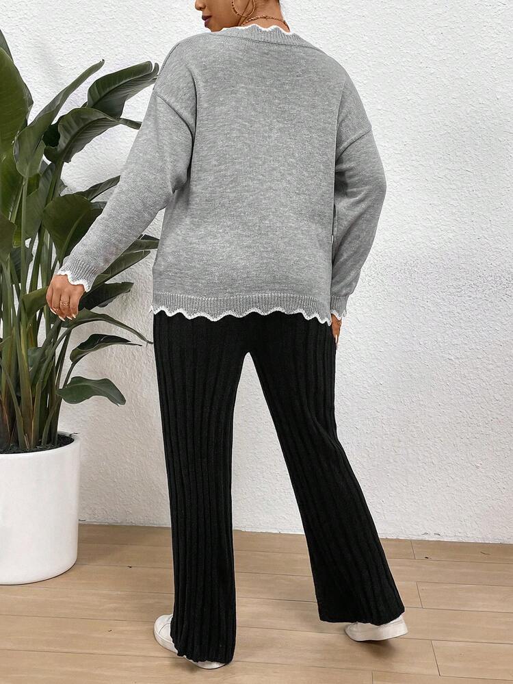 Shell Edge V-neck Knit Sweater And Skirt Set