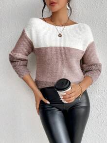 SHEIN Essnce Khối màu lông tơ Áo len Oversized Với Đôi vai - Nhiều màu - Xem 3