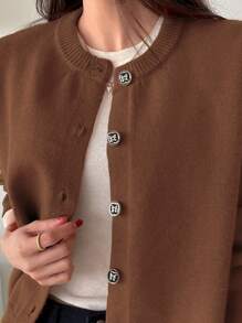DAZY Solid Button Front Cardigan - Camel - View 5