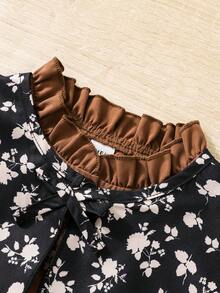 SHEIN 秋冬小女孩立領宮廷長袖細節多件洋裝 - 彩色 - 查看 3