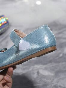 女童時尚水晶裝飾藍色公主鞋淺口大童口軟底女童平底鞋秋冬 - 藍色 - 查看 4