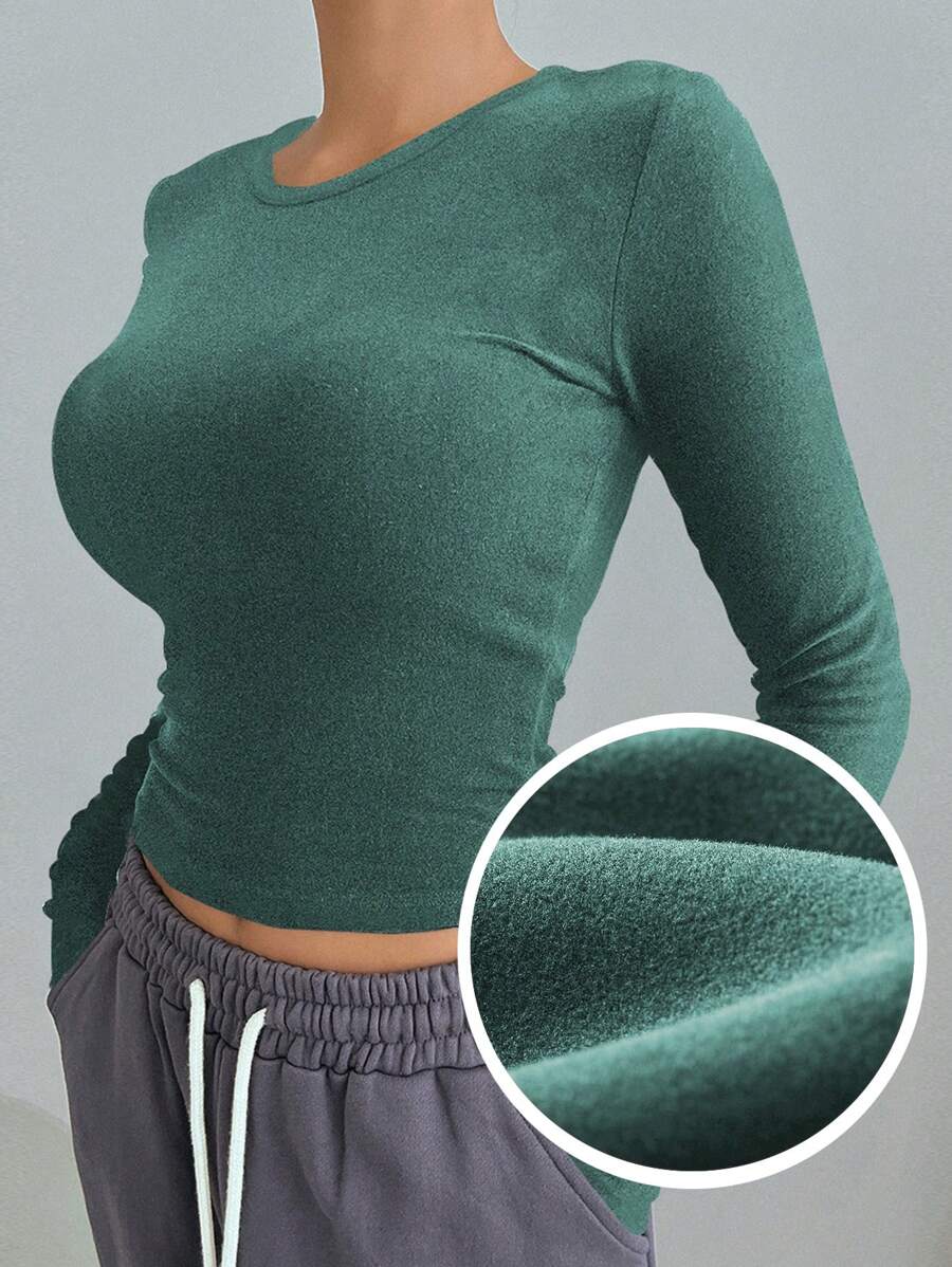 DAZY 女士保暖内衬长袖 T 恤 - 綠色 - 查看 1