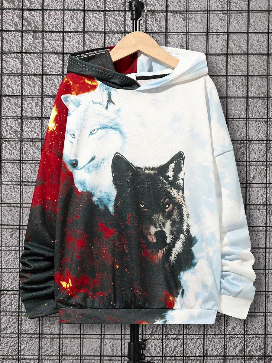 SHEIN Con trai Giải trí In Động vật Mẫu áo có mũ Lỏng lẻo Áo chui đầu Dệt kim Áo nỉ - Nhiều màu - Xem 1