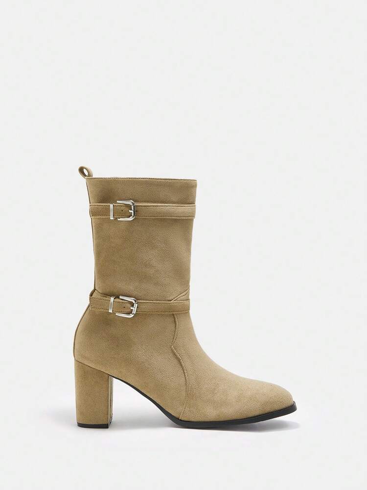 Buckle Decorated Ladies' Fashionable Mid-calf Boots