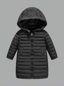 秋冬儿童中长款加厚膝盖棉袄女童 - 黑色 - 查看 1