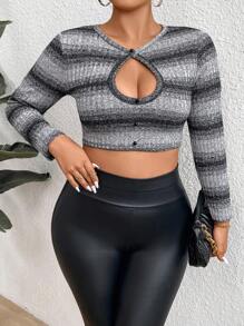 Allurite Plus Cut Out Front Crop Tee Fall Cloth For Women - Black - View 1