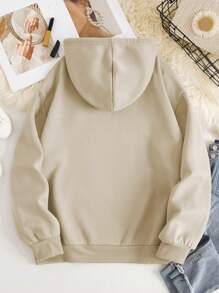 SHEIN EZwear Màu thuần Áo nỉ có mũ - Màu be - Xem 2