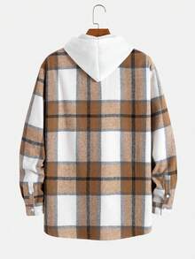 Manfinity Hypemode 男士寬鬆格紋大衣,帶有嵌袋和無帽款式 - 卡其色 - 查看 2