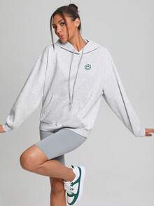 sosiwon 女士卡通圖案束口帽衫 - 淺灰色 - 查看 3