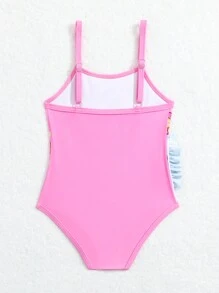 Đứa bé gái Áo tắm một mảnh Với Chi tiết Frill Và In Thiết kế - Hồng - Xem 2