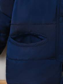 SHEIN Young Boy 1pc Raglan Sleeve Hooded Padded Coat - Navy Blue - View 6