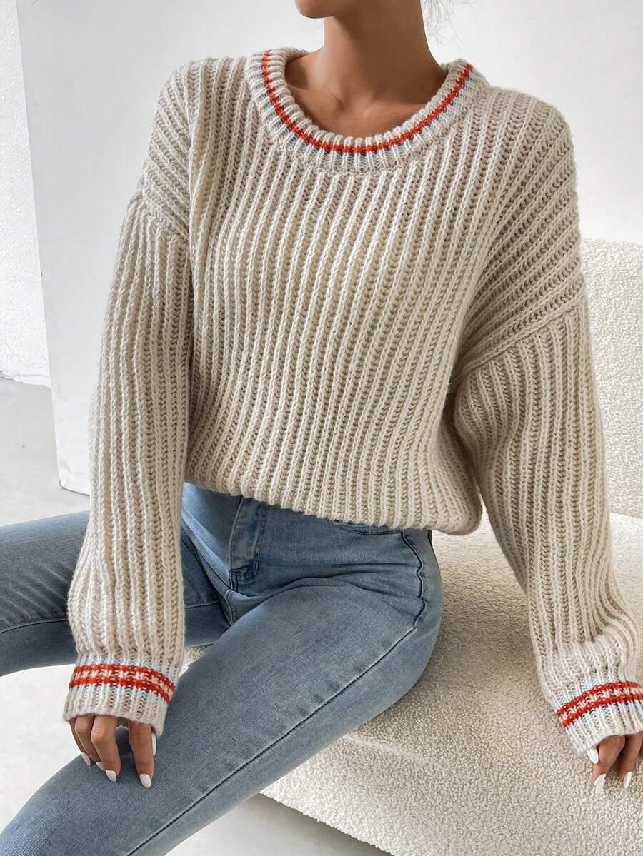 SHEIN Essnce Women'S Drop Shoulder Sweater - Apricot - View 1