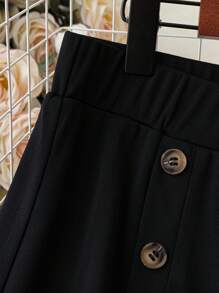 Calvaya Pantalones De Talla Grande De Pierna Ancha De Color Sólido Con Adornos De Doble Botonadura