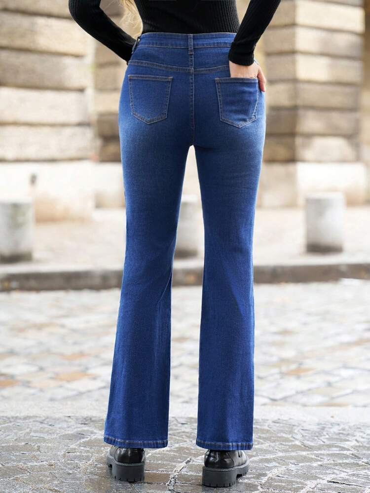 Slant Pocket Flare Leg Jeans Without Belt